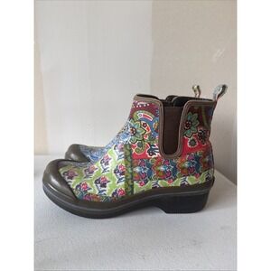 Dansko Vail Floral Patchwork Chelsea Rain Pull On Bootie Women's EU 37  Garden